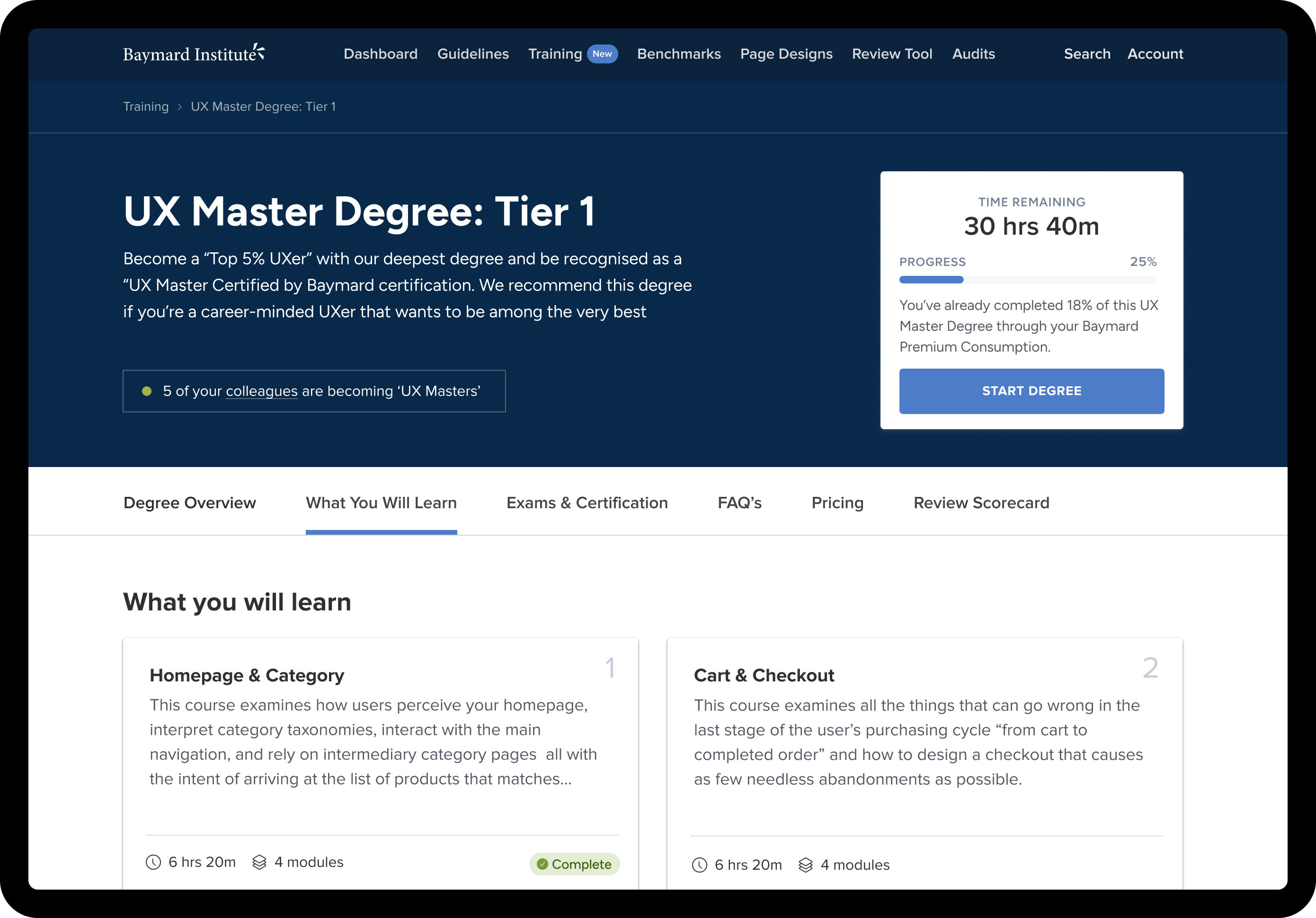 Training Platform Degree Page
